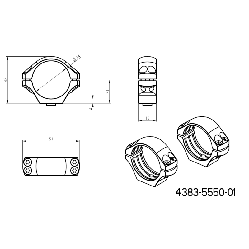 34 mm montaże lunet | krótka baza Picatinny QD 